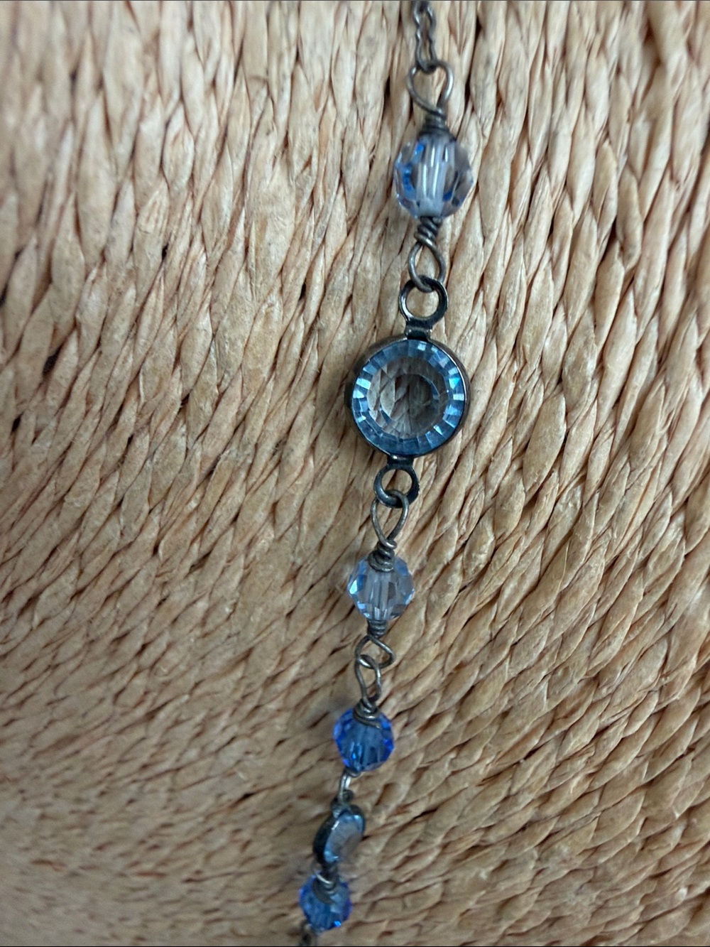 Crystal necklace blue ice cobalt floral center sterling silver oxidized - Picture 7 of 11